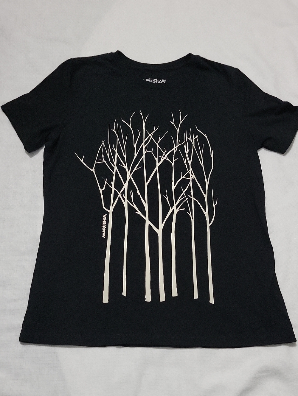 Marushka Black Cream Trees Screen Printed T-shirt Small